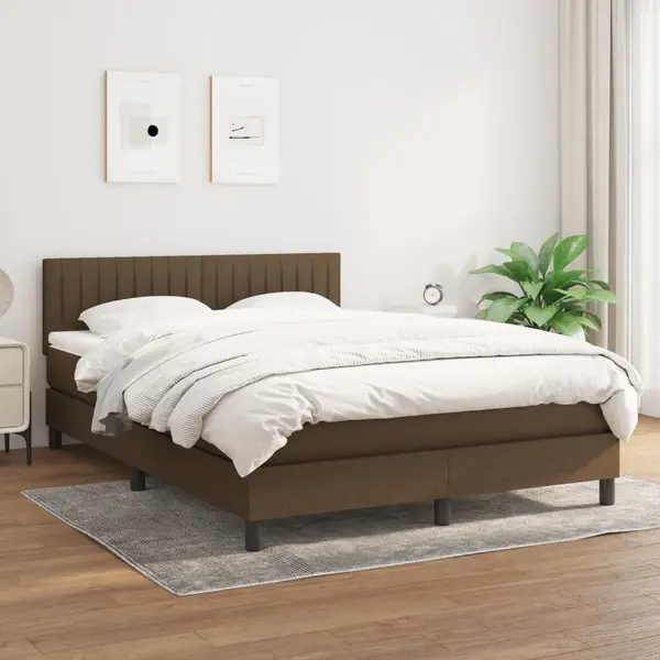Gossi pat continental cu saltea, maro inchis, 140x200 cm, textil