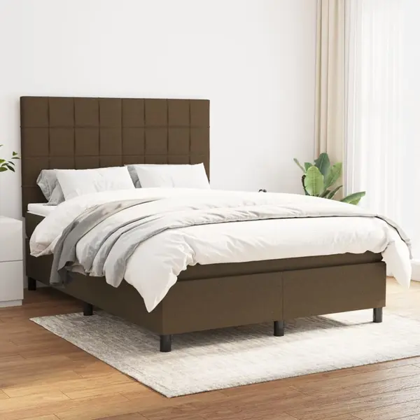 Gossi pat continental cu saltea, maro inchis, 140x200 cm, textil