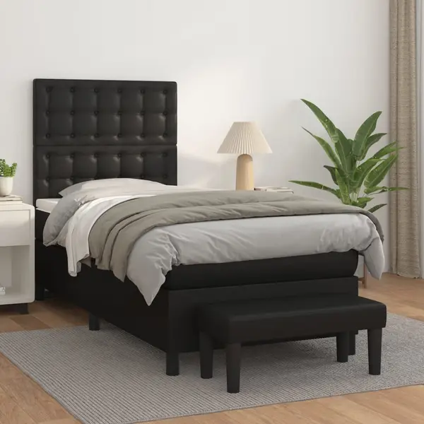 Gossi pat continental cu saltea, negru, 80x200 cm, piele ecologica