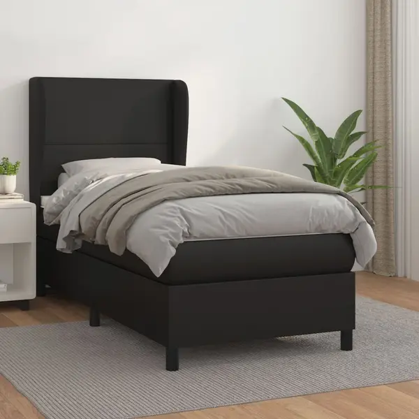 Gossi pat continental cu saltea, negru, 80x200 cm, piele ecologica