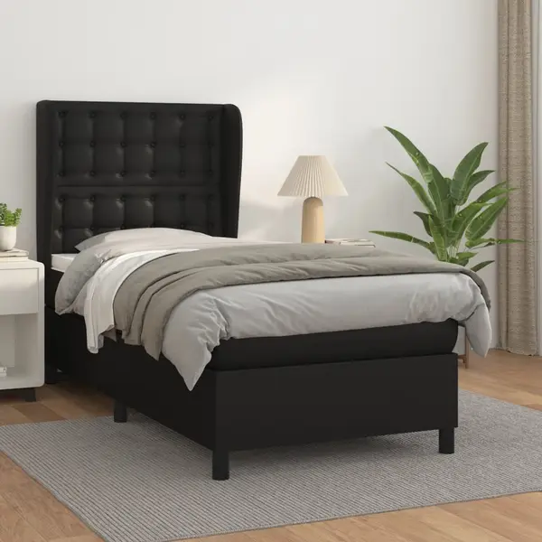 Gossi pat continental cu saltea, negru, 80x200 cm, piele ecologica