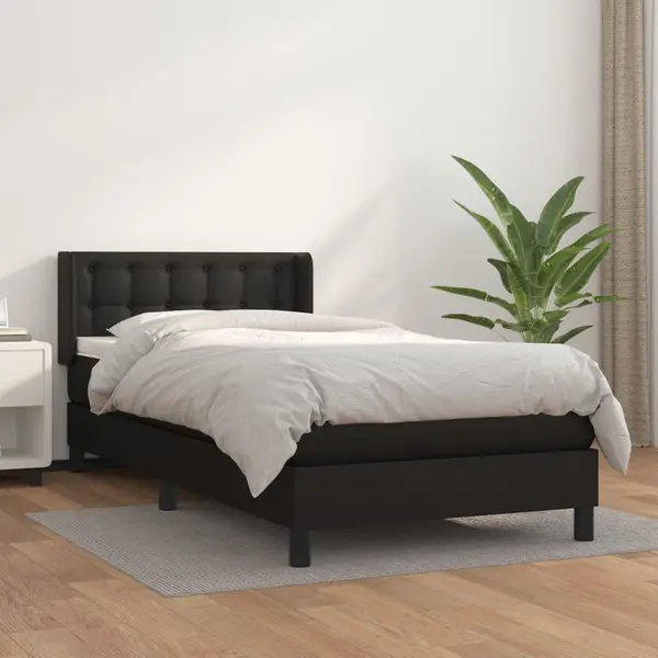 Gossi pat continental cu saltea, negru, 80x200 cm, piele ecologica