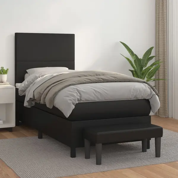 Gossi pat continental cu saltea, negru, 80x200 cm, piele ecologica