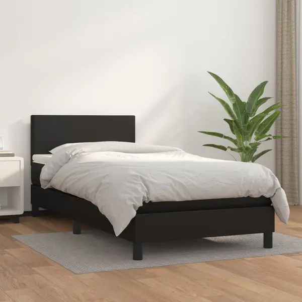 Gossi pat continental cu saltea, negru, 80x200 cm, piele ecologica