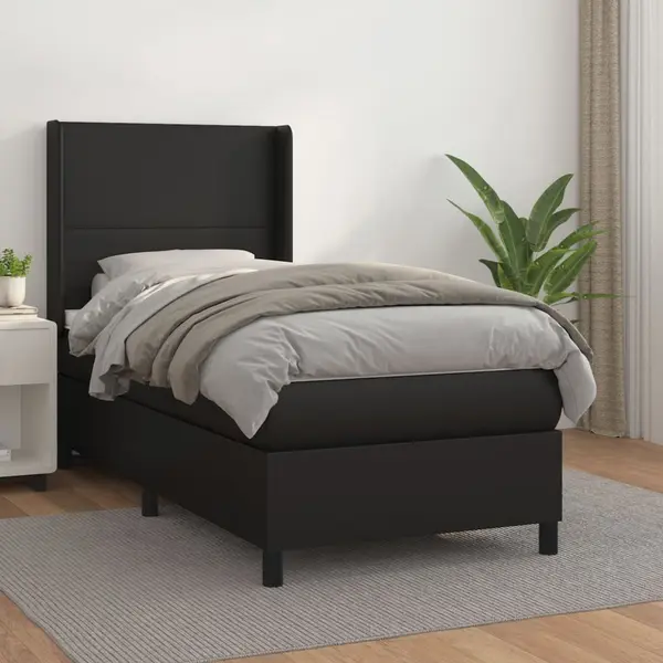 Gossi pat continental cu saltea, negru, 80x200 cm, piele ecologica