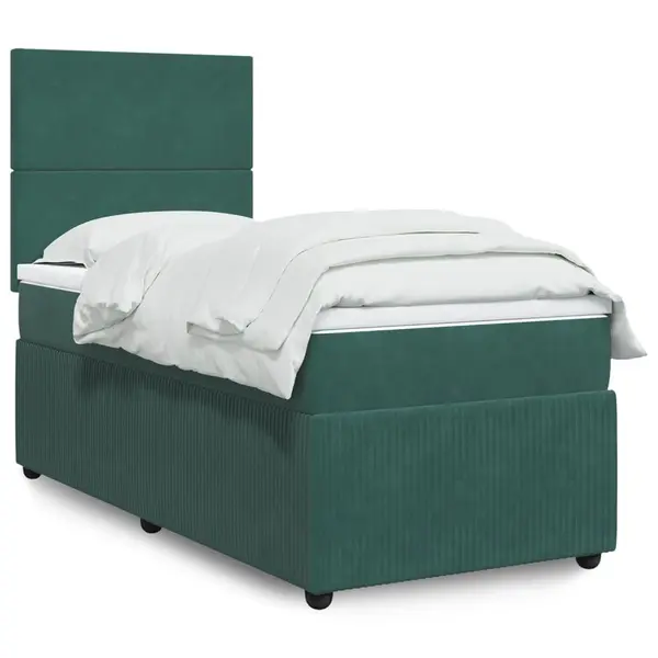 Gossi pat continental cu saltea, verde inchis, 80x200 cm, catifea
