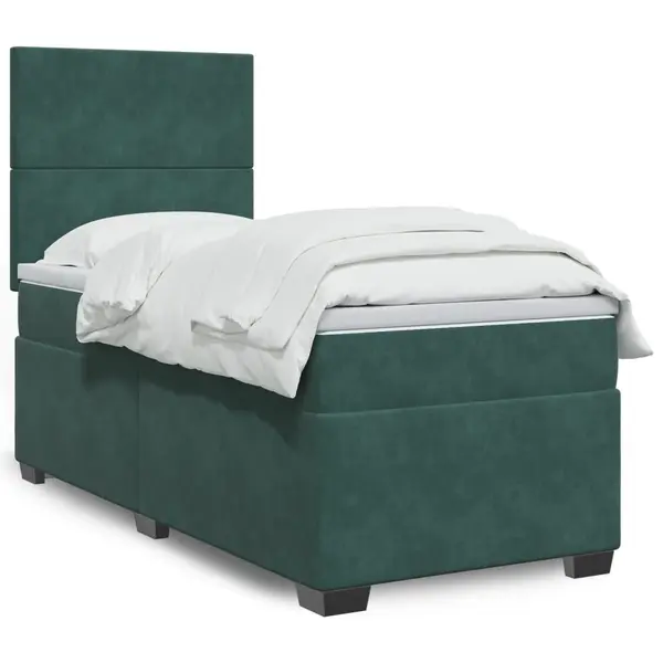 Gossi pat continental cu saltea, verde inchis, 80x200 cm, catifea