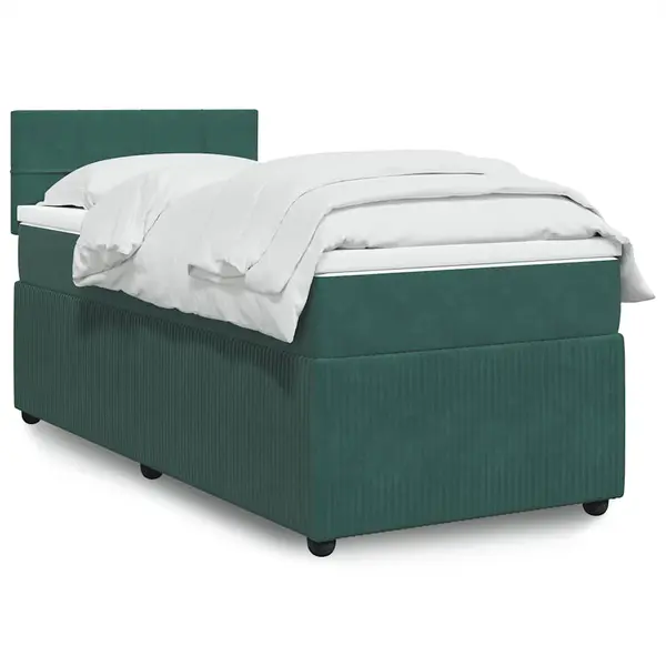 Gossi pat continental cu saltea, verde inchis, 80x200 cm, catifea
