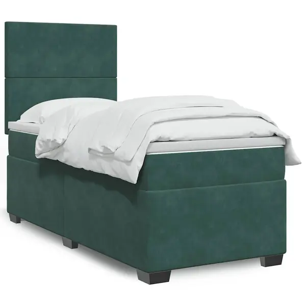 Gossi pat continental cu saltea, verde inchis, 80x200 cm, catifea