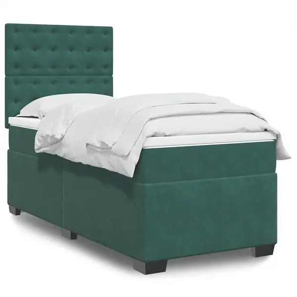 Gossi pat continental cu saltea, verde inchis, 80x200 cm, catifea