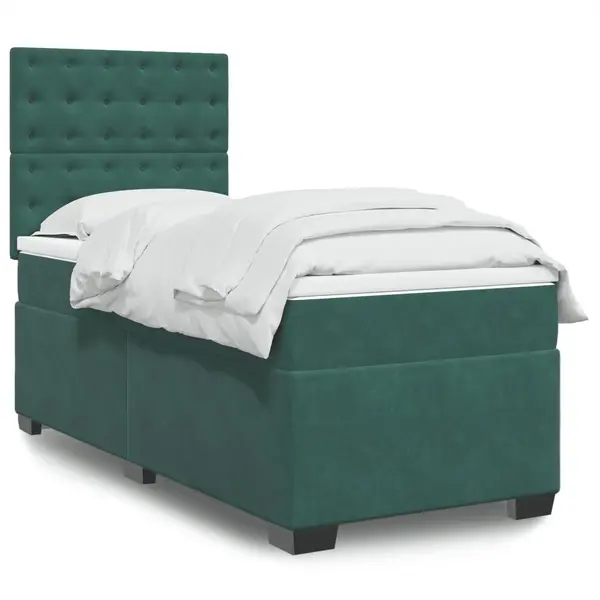Gossi pat continental cu saltea, verde inchis, 80x200 cm, catifea
