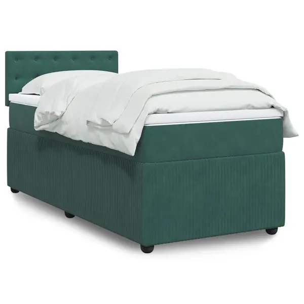 Gossi pat continental cu saltea, verde inchis, 80x200 cm, catifea