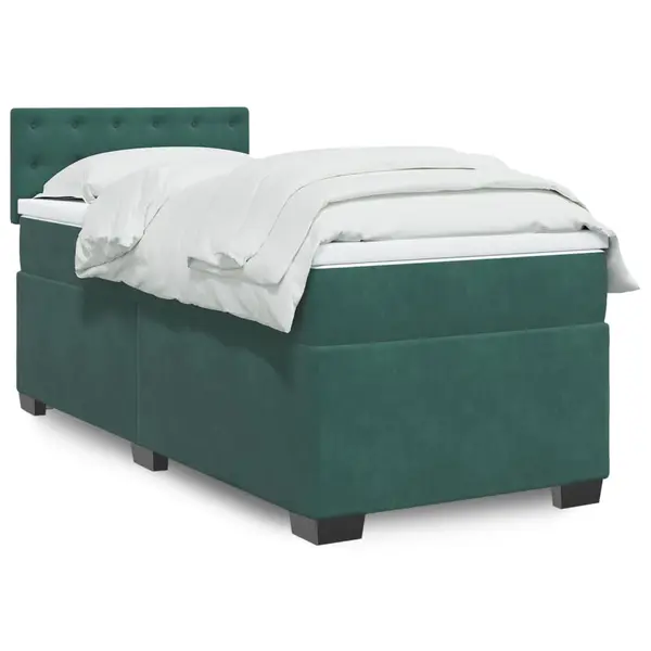 Gossi pat continental cu saltea, verde inchis, 80x200 cm, catifea
