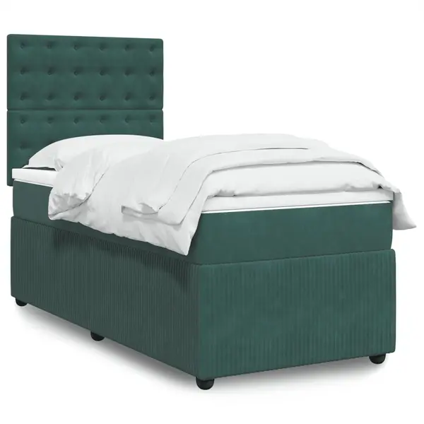 Gossi pat continental cu saltea, verde inchis, 80x200 cm, catifea