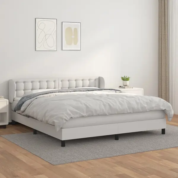 Gossi pat cu arcuri, cu saltea, alb, 180x200 cm, piele ecologica