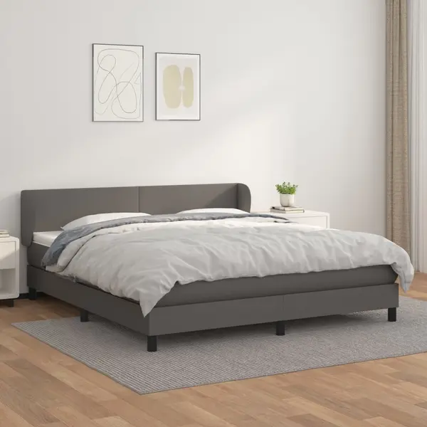 Gossi pat cu arcuri, cu saltea, gri, 180x200 cm, piele ecologica