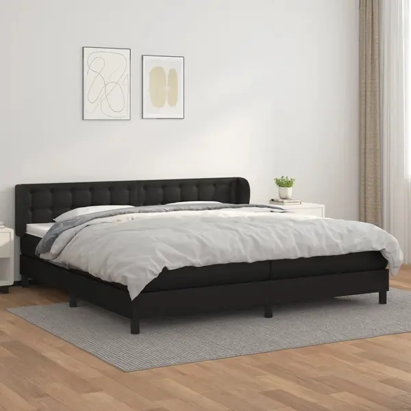 Gossi pat cu arcuri, cu saltea, negru, 200x200 cm, piele ecologica