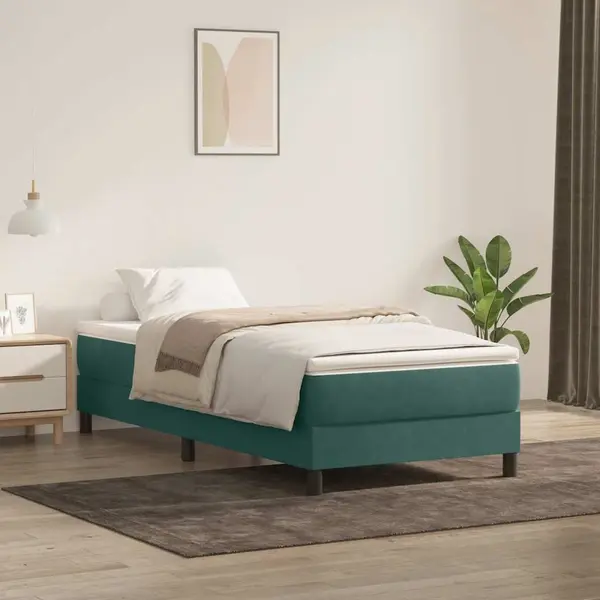 Gossi pat cu arcuri fara saltea verde inchis 80x220 cm catifea