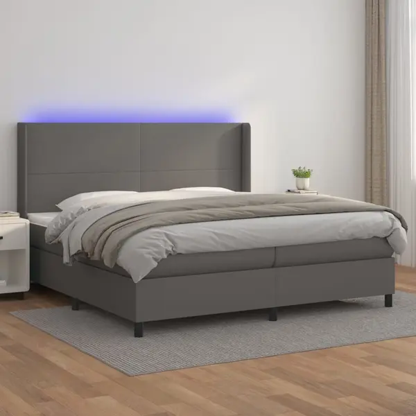 Gossi pat cu arcuri, saltea, gri, 200x200 cm, piele ecologica