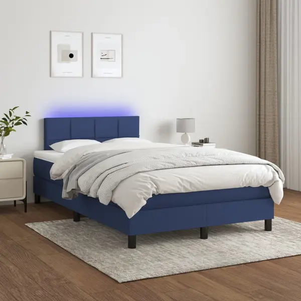 Gossi pat cu arcuri, saltea si led, albastru, 120x200 cm, textil