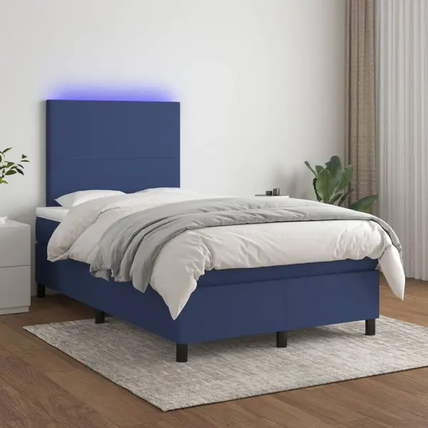Gossi pat cu arcuri, saltea si led, albastru, 120x200 cm, textil
