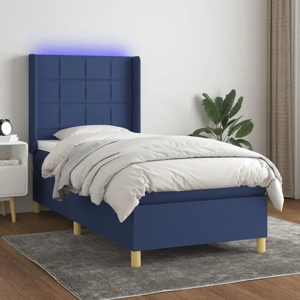 Gossi pat cu arcuri, saltea si led, albastru, 120x200 cm, textil