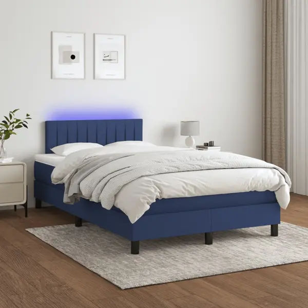 Gossi pat cu arcuri, saltea si led, albastru, 120x200 cm, textil