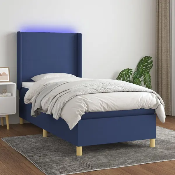 Gossi pat cu arcuri, saltea si led, albastru, 120x200 cm, textil