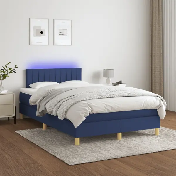 Gossi pat cu arcuri, saltea si led, albastru, 120x200 cm, textil
