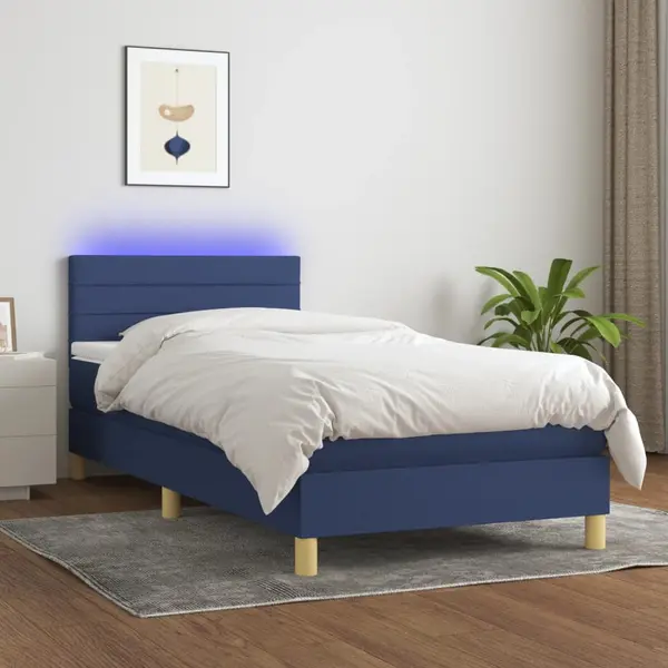 Gossi pat cu arcuri, saltea si led, albastru, 120x200 cm, textil