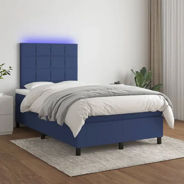 Gossi pat cu arcuri, saltea si led, albastru, 120x200 cm, textil