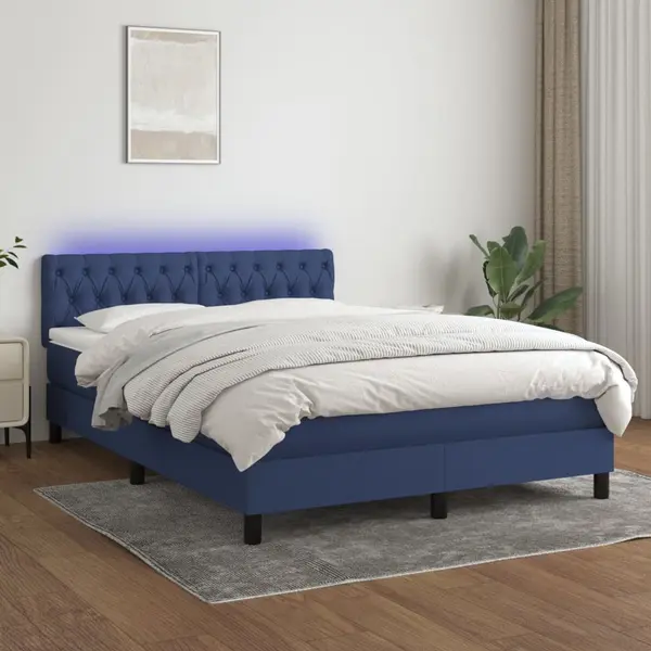 Gossi pat cu arcuri, saltea si led, albastru, 140x190 cm, textil