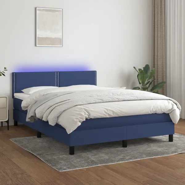 Gossi pat cu arcuri, saltea si led, albastru, 140x200 cm, textil