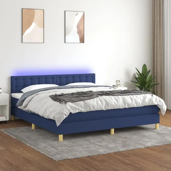 Gossi pat cu arcuri, saltea si led, albastru, 180x200 cm, textil