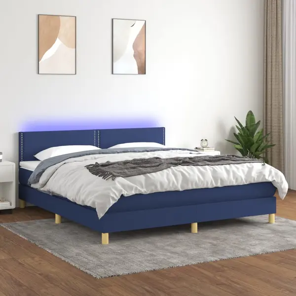 Gossi pat cu arcuri, saltea si led, albastru, 180x200 cm, textil