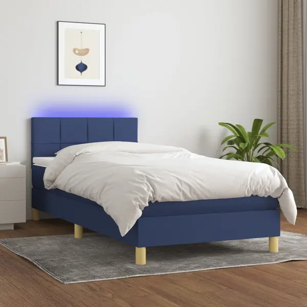 Gossi pat cu arcuri, saltea si led, albastru, 80x200 cm, textil
