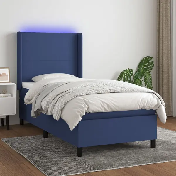Gossi pat cu arcuri, saltea si led, albastru, 80x200 cm, textil