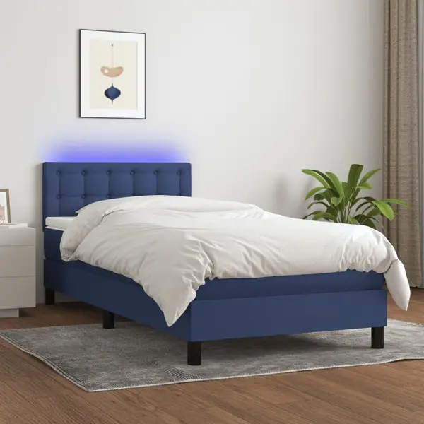 Gossi pat cu arcuri, saltea si led, albastru, 80x200 cm, textil