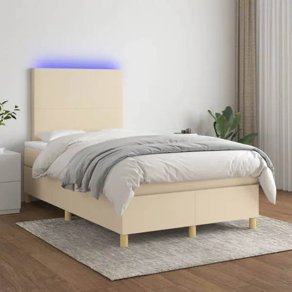 Gossi pat cu arcuri, saltea si led, crem, 120x200 cm, textil