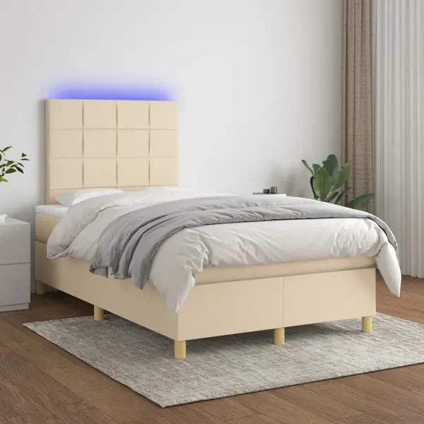 Gossi pat cu arcuri, saltea si led, crem, 120x200 cm, textil
