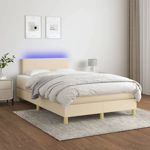 Gossi pat cu arcuri, saltea si led, crem, 120x200 cm, textil