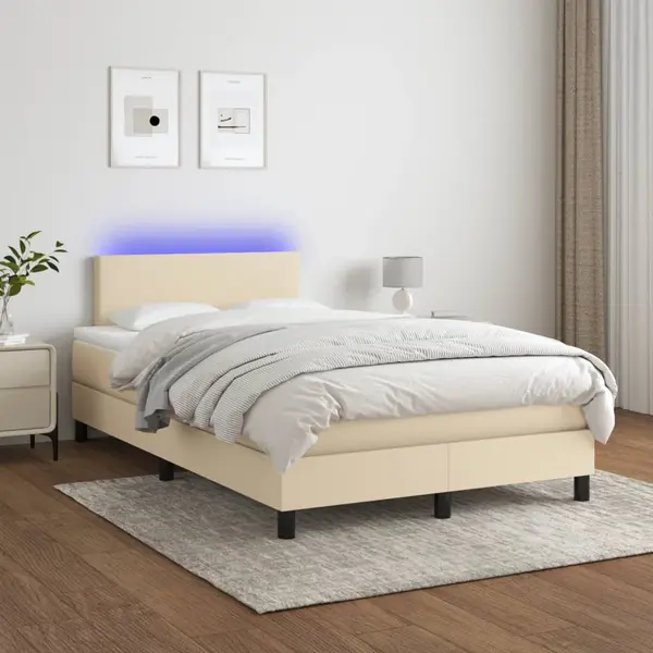 Gossi pat cu arcuri, saltea si led, crem, 120x200 cm, textil