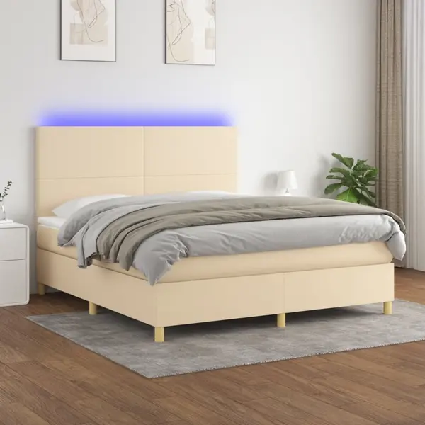Gossi pat cu arcuri, saltea si led, crem, 180x200 cm, textil
