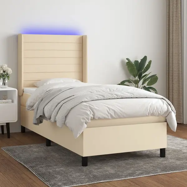 Gossi pat cu arcuri, saltea si led, crem, 80x200 cm, textil