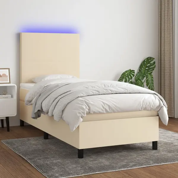 Gossi pat cu arcuri, saltea si led, crem, 80x200 cm, textil