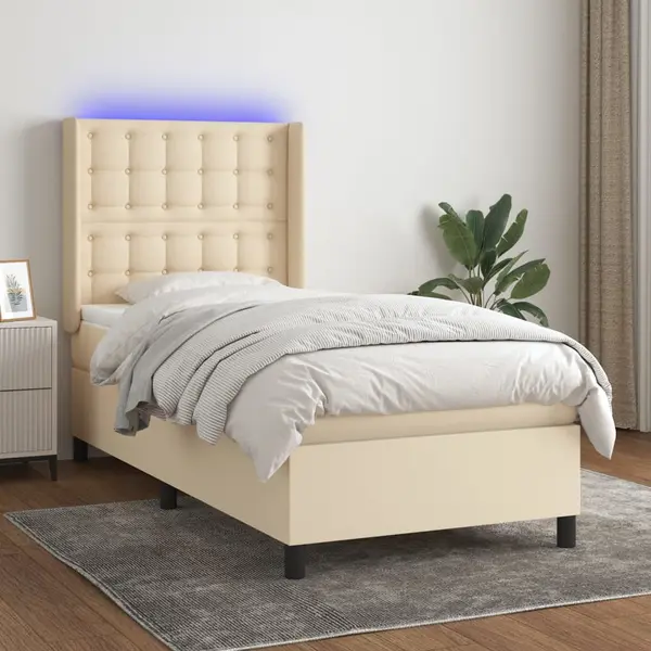 Gossi pat cu arcuri, saltea si led, crem, 80x200 cm, textil