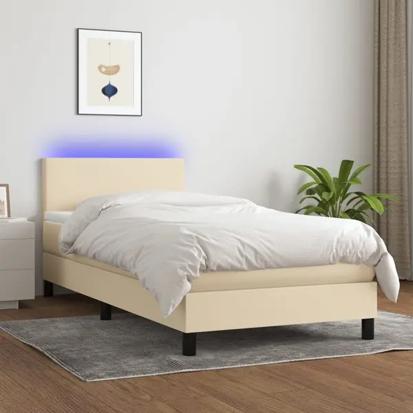 Gossi pat cu arcuri, saltea si led, crem, 90x200 cm, textil