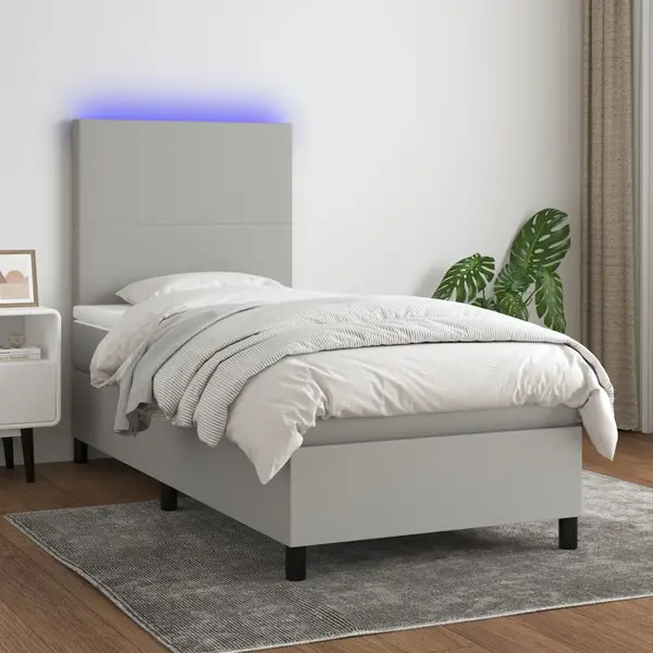 Gossi pat cu arcuri, saltea si led, gri deschis, 100x200 cm, textil