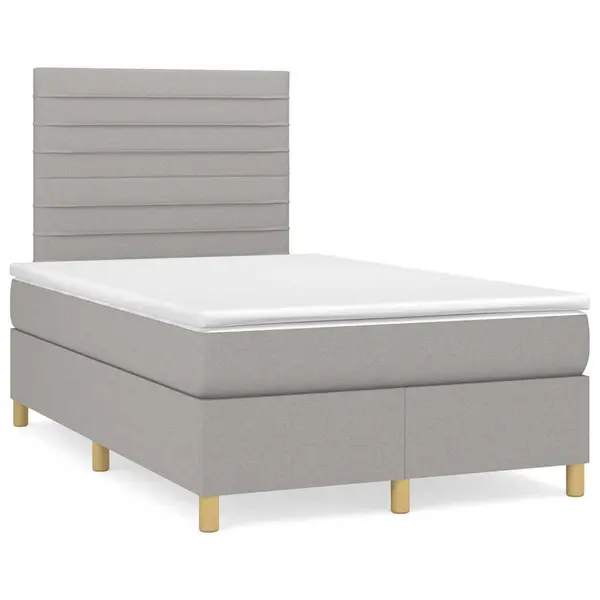 Gossi pat cu arcuri, saltea si led, gri deschis, 120x190 cm, textil