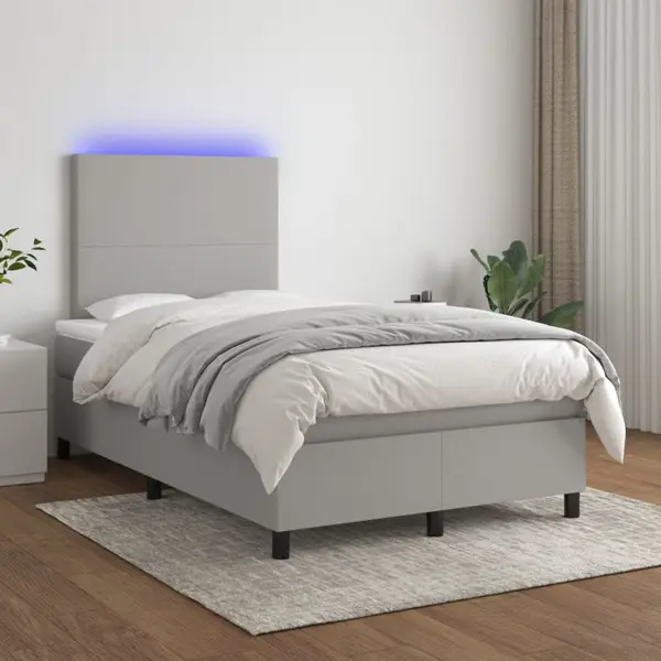 Gossi pat cu arcuri, saltea si led, gri deschis, 120x200 cm, textil